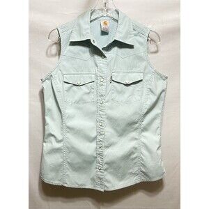 Carhartt‎ Womens L Aqua SleevelessTop Pearl Snap Cowgirl Western Country
